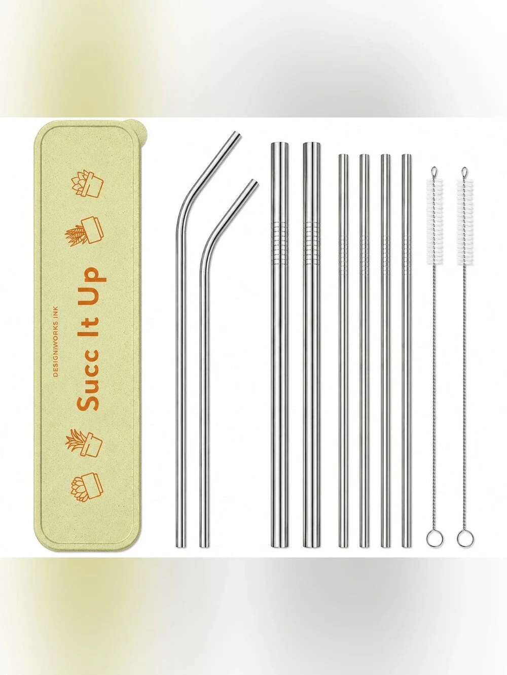 DESIGNWORKS INK “Succ It Up” Stainless Steel Straw Set